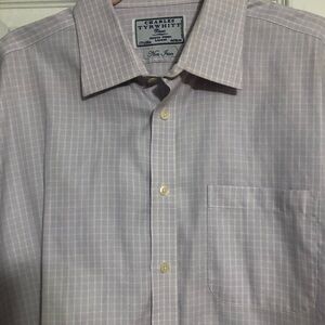 Charles Tyrwhitt purple white check non iron button down shirt men’s  17.5‎ /38